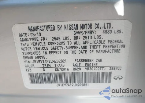 2020 Infiniti Q50 Luxe из США, поврежденный, VIN JN1EV7AP2LM202821